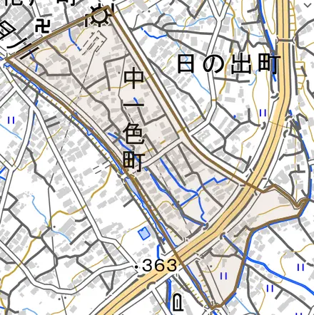 中一色町とその周辺の地図。町の範囲を重ねている