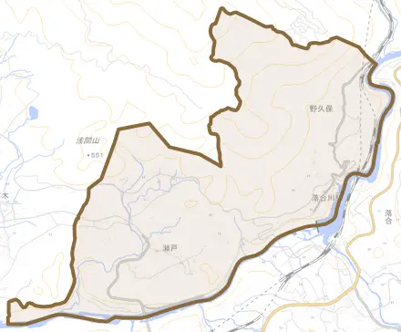 瀬戸とその周辺の地図。町の範囲を重ねている