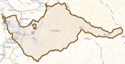 阿木とその周辺の地図。町の範囲を重ねている