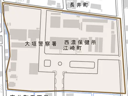 江崎町とその周辺の地図。町の範囲を重ねている