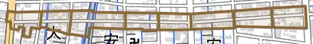 二葉町とその周辺の地図。町の範囲を重ねている