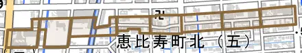 花園町とその周辺の地図。町の範囲を重ねている