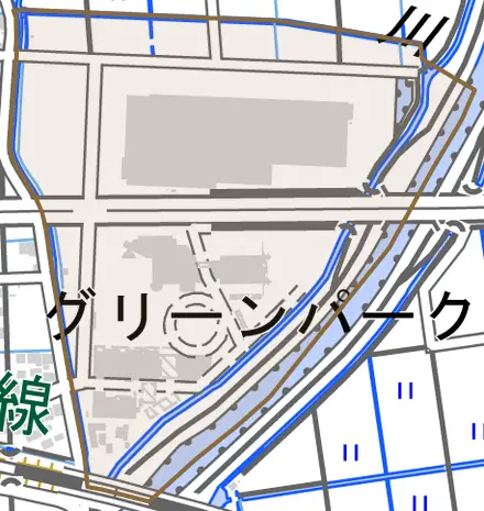 東前町とその周辺の地図。町の範囲を重ねている