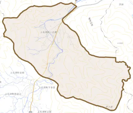 上石津町一之瀬とその周辺の地図。町の範囲を重ねている