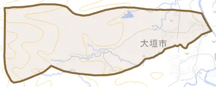 上石津町三ツ里とその周辺の地図。町の範囲を重ねている