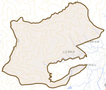 上石津町奥とその周辺の地図。町の範囲を重ねている