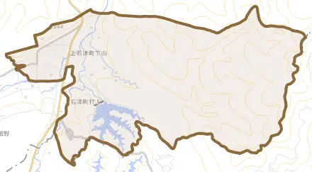 上石津町下山とその周辺の地図。町の範囲を重ねている