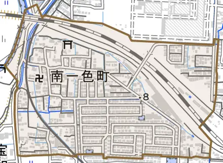 南一色町とその周辺の地図。町の範囲を重ねている
