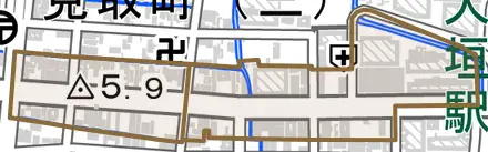 宮町とその周辺の地図。町の範囲を重ねている