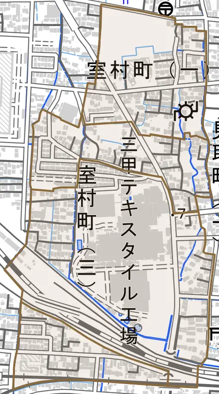 室村町とその周辺の地図。町の範囲を重ねている