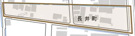 長井町とその周辺の地図。町の範囲を重ねている