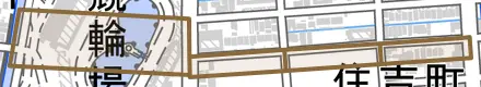 早苗町とその周辺の地図。町の範囲を重ねている