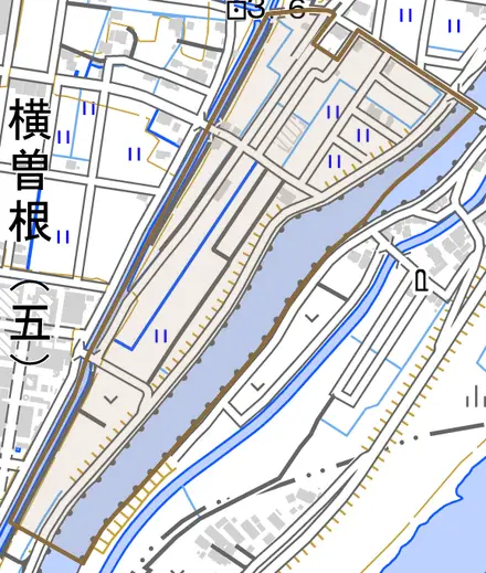 昭和とその周辺の地図。町の範囲を重ねている