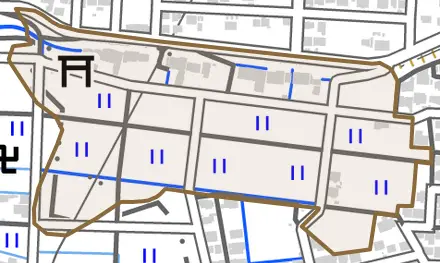墨俣町先入方とその周辺の地図。町の範囲を重ねている