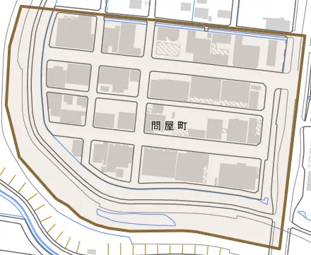 問屋町とその周辺の地図。町の範囲を重ねている