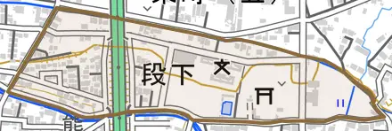 段下とその周辺の地図。町の範囲を重ねている