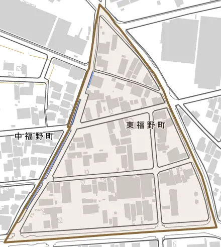 東福野町とその周辺の地図。町の範囲を重ねている