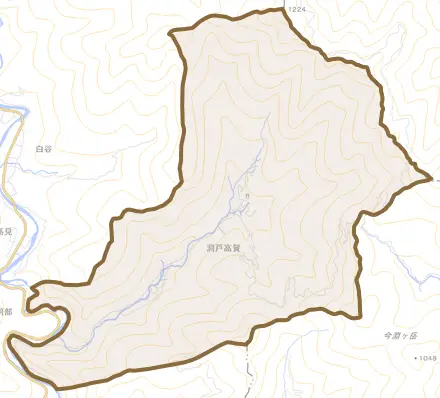 洞戸高賀とその周辺の地図。町の範囲を重ねている
