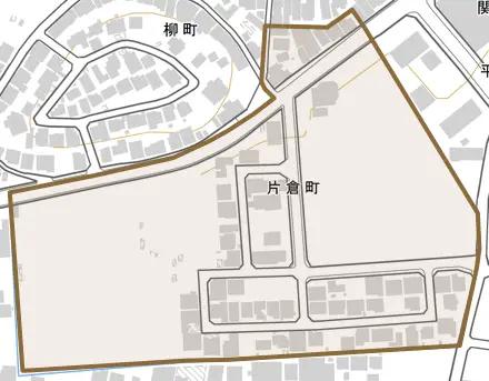 片倉町とその周辺の地図。町の範囲を重ねている