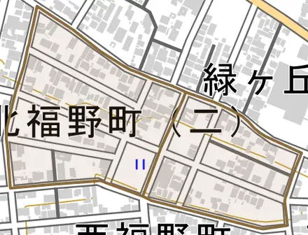 北福野町とその周辺の地図。町の範囲を重ねている