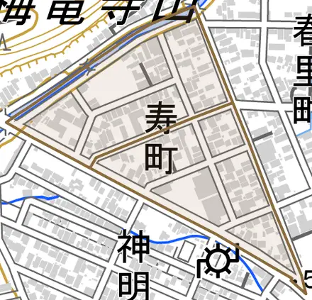 寿町とその周辺の地図。町の範囲を重ねている