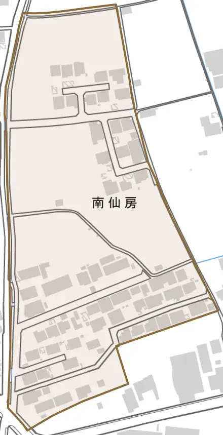 南仙房とその周辺の地図。町の範囲を重ねている