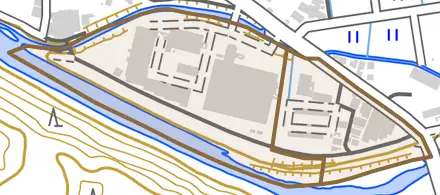 宮河町とその周辺の地図。町の範囲を重ねている