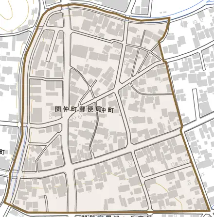 仲町とその周辺の地図。町の範囲を重ねている