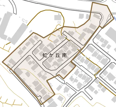 虹ケ丘南とその周辺の地図。町の範囲を重ねている