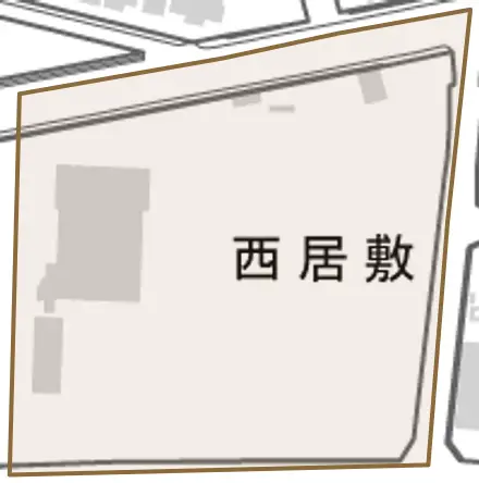 西居敷とその周辺の地図。町の範囲を重ねている