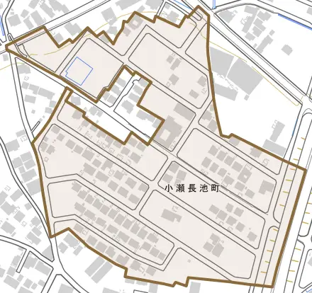 小瀬長池町とその周辺の地図。町の範囲を重ねている