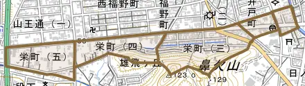 栄町とその周辺の地図。町の範囲を重ねている