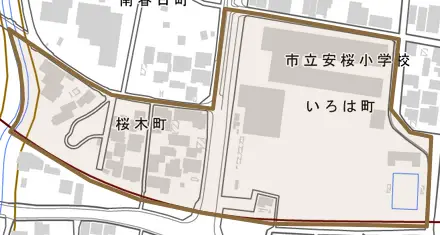 桜木町とその周辺の地図。町の範囲を重ねている