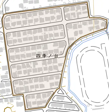 四季ノ台とその周辺の地図。町の範囲を重ねている