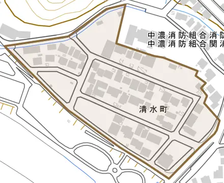 清水町とその周辺の地図。町の範囲を重ねている