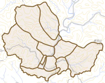 下之保とその周辺の地図。町の範囲を重ねている