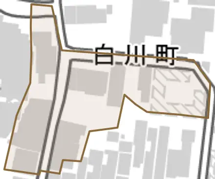 白川町とその周辺の地図。町の範囲を重ねている