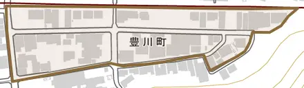 豊川町とその周辺の地図。町の範囲を重ねている