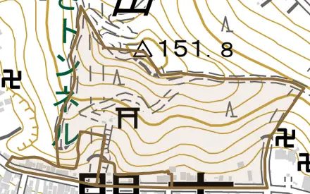 山ノ手とその周辺の地図。町の範囲を重ねている