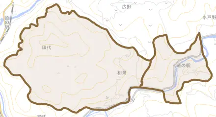和泉とその周辺の地図。町の範囲を重ねている