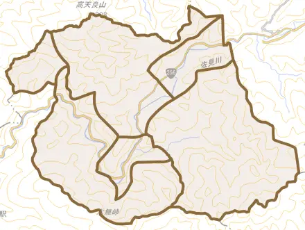 下佐見とその周辺の地図。町の範囲を重ねている