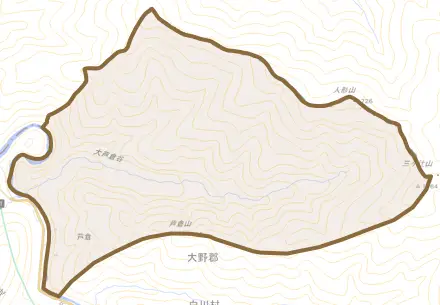 大字芦倉とその周辺の地図。町の範囲を重ねている