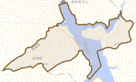大字福島とその周辺の地図。町の範囲を重ねている