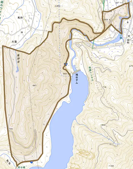 大字大窪とその周辺の地図。町の範囲を重ねている