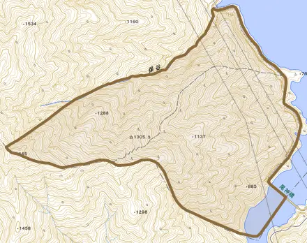 大字尾神とその周辺の地図。町の範囲を重ねている