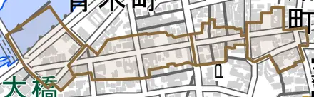 広小路とその周辺の地図。町の範囲を重ねている
