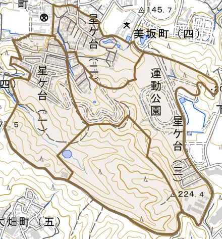 星ケ台とその周辺の地図。町の範囲を重ねている