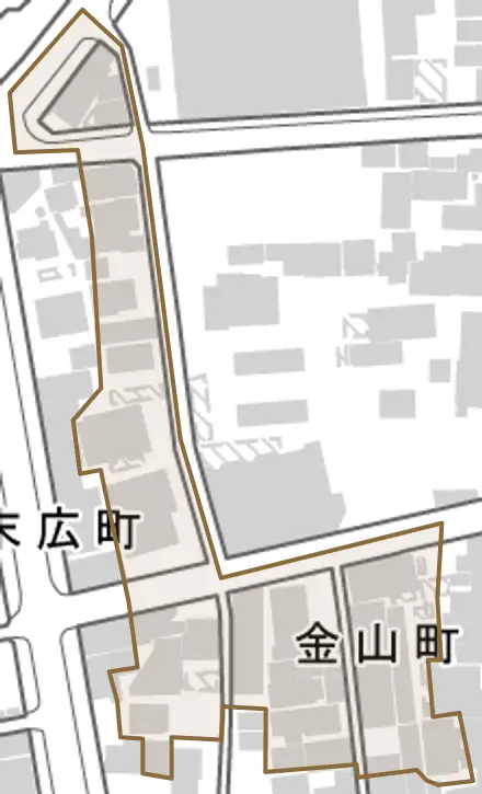 金山町とその周辺の地図。町の範囲を重ねている