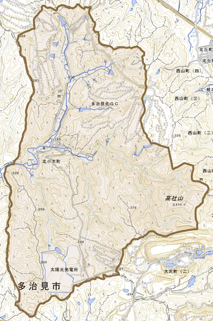 北小木町とその周辺の地図。町の範囲を重ねている