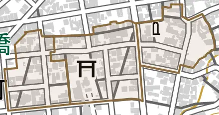 御幸町とその周辺の地図。町の範囲を重ねている